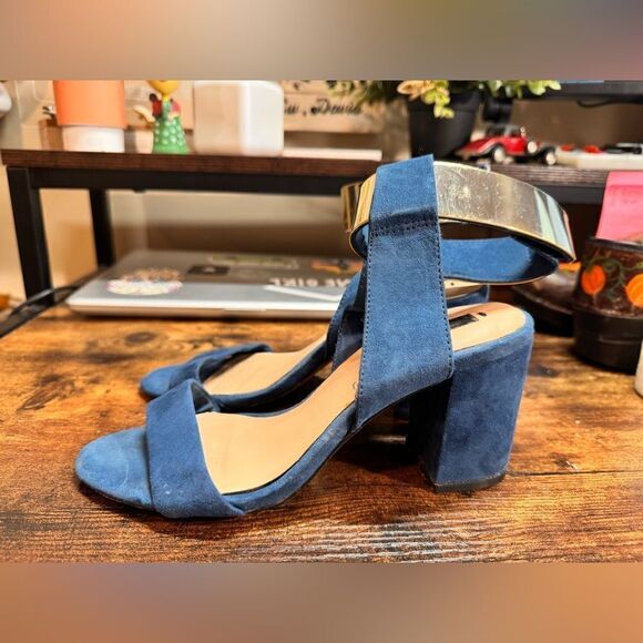 Zara Blue Suede Chunky Heels size 36eu (6us) - Picture 4 of 13